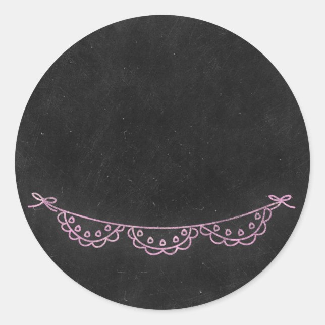 Chalkboard Rustikales Shabby Chic Pink Chalk Bunti Runder Aufkleber (Vorderseite)