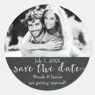 Chalkboard SAVE THE DATE Chalk Wedding Foto Runder Aufkleber