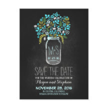 Chalkboard Save the Date - Floral Mason Jar