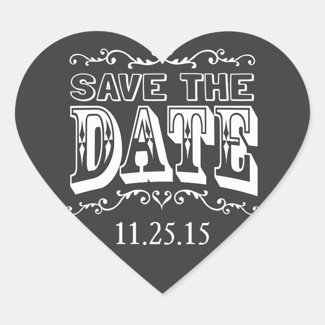Chalkboard Save the Date Hochzeitsticker Herz-Aufkleber (Vorderseite)