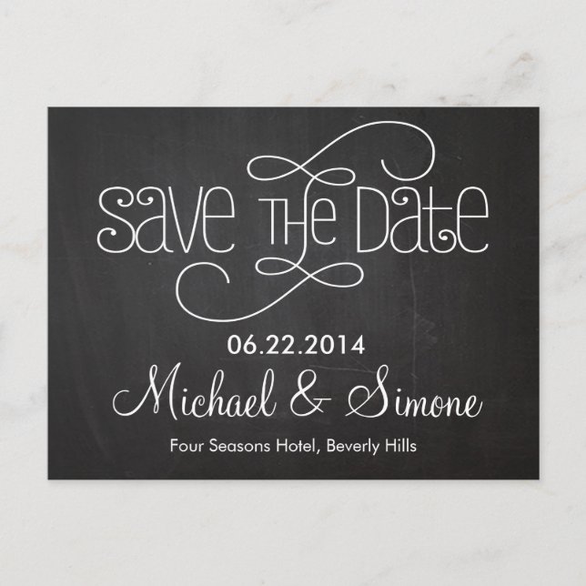 Chalkboard Save the Date Postkarte (Vorderseite)