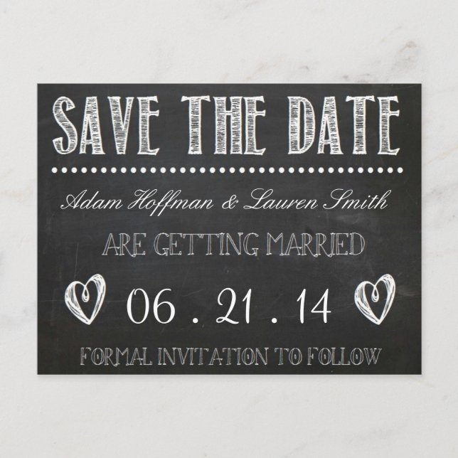 Chalkboard Save the Date Postkarte (Vorderseite)