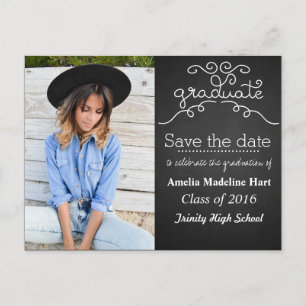 Chalkboard Script Graduate   Save the Date Foto Postkarte