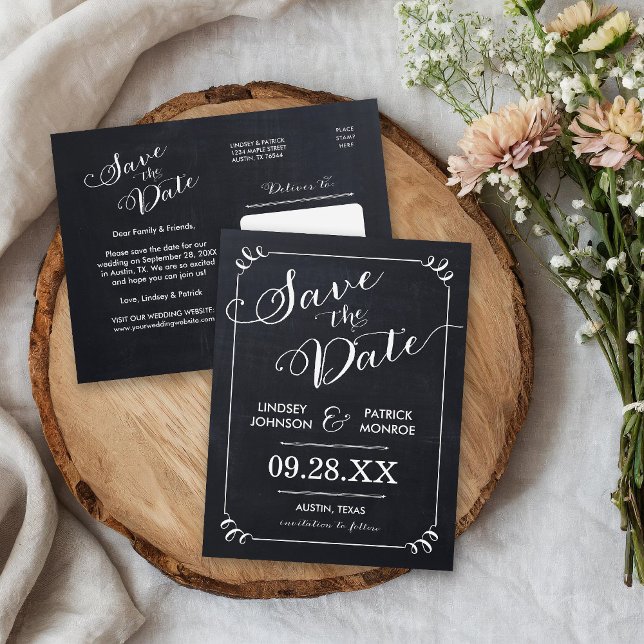 Chalkboard Script Modern Typografy Save the Date Ankündigungspostkarte (Von Creator hochgeladen)