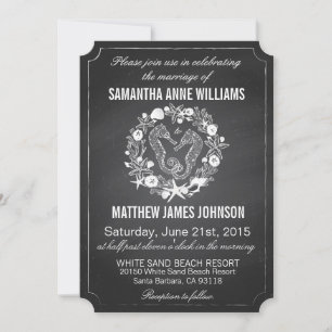 Chalkboard Seepferd Seashells Wedding Einladung