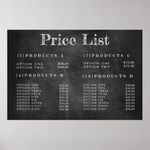 CHALKBOARD Service Price Menü Custom Print Poster