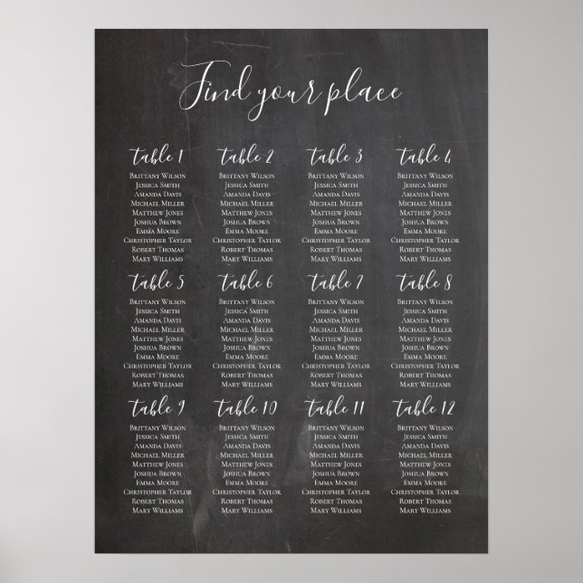 Chalkboard Sitzkarte drucken. Moderne Hochzeit Poster (Vorne)