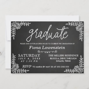 Chalkboard-Skript   Floral   Open House Abschluss Einladung