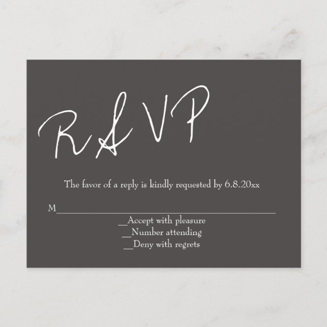 Chalkboard Skript Hochzeit rsvp Postkarten (Vorderseite)