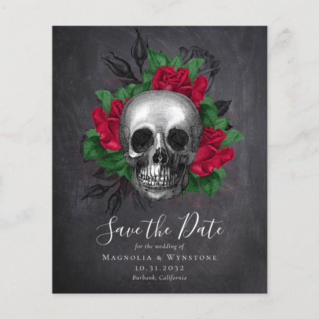 Chalkboard Skull Gothic Halloween Save the Date (Vorderseite)