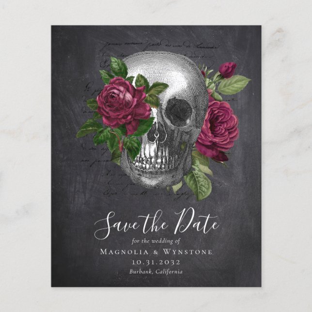 Chalkboard Skull Gothic Halloween Save the Date (Vorderseite)