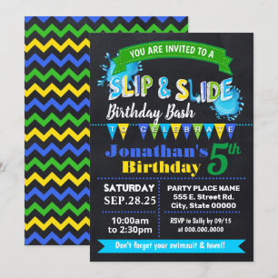 Chalkboard Slip und Diashow Geburtstagsbash Blau P Einladung