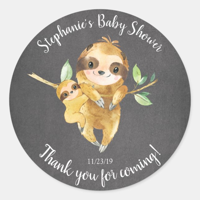 Chalkboard Sloth Baby Dusche Gefallen Sticker (Vorderseite)