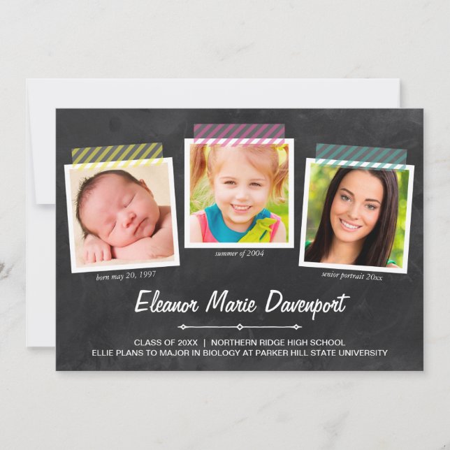 Chalkboard Snapshots | Foto Graduation Party Einladung (Vorderseite)