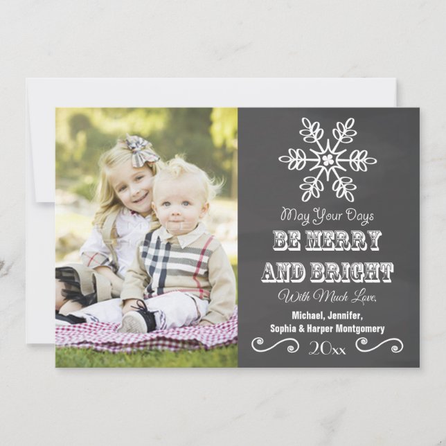 Chalkboard Snowflake Holiday Foto Card Feiertagskarte (Vorderseite)