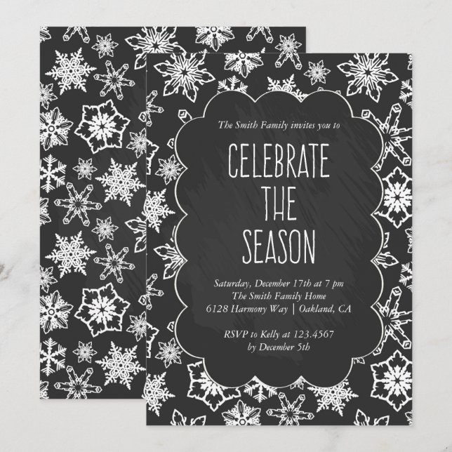 Chalkboard Snowflakes Einladung (Vorne/Hinten)