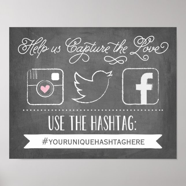 Chalkboard Social Media Hashtag | Hochzeitsdekor Poster (Vorne)
