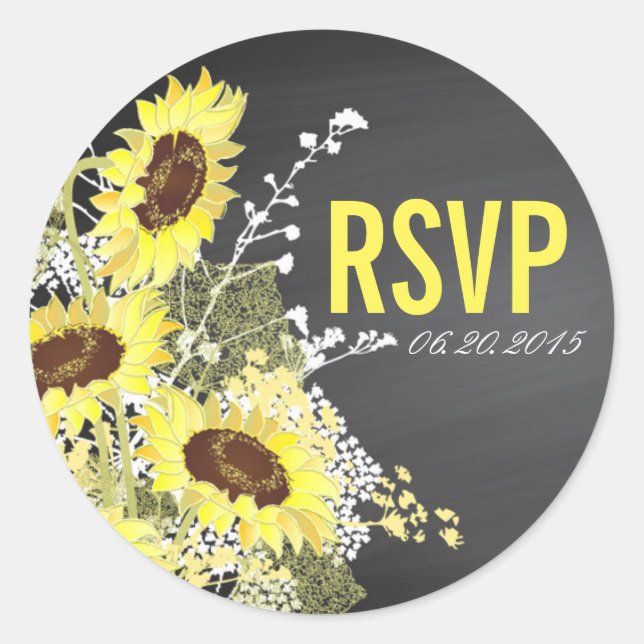 Chalkboard Sonnenblume Rustikale Hochzeitssaison R Runder Aufkleber (Vorderseite)