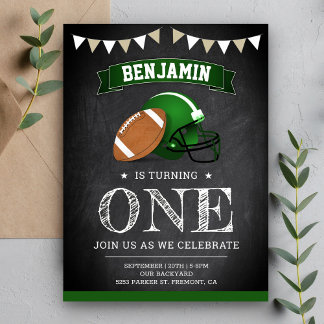 Chalkboard Sports Football 1. Geburtstag Party Einladungspostkarte
