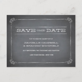 Chalkboard Stencil White Save the Date Ankündigungspostkarte