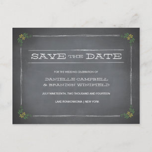 Chalkboard Stencil Yellow Save the Date Ankündigungspostkarte