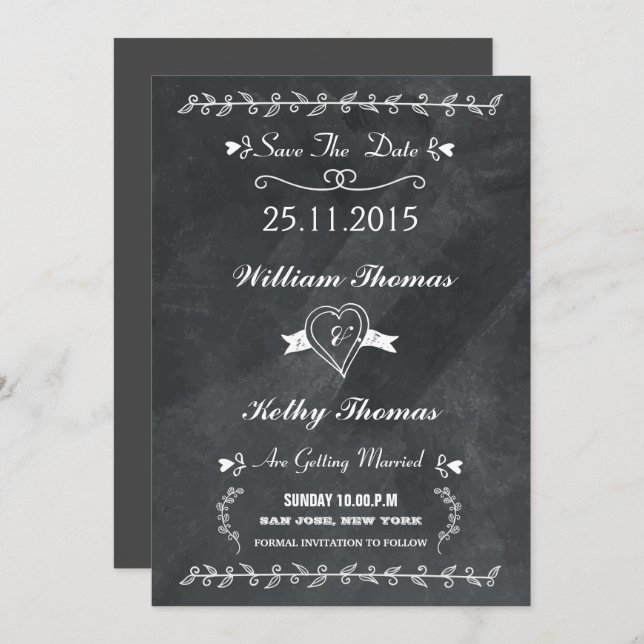 Chalkboard-Stil Save the Date Postkarte (Vorne/Hinten)