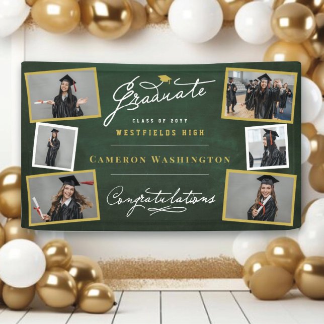 Chalkboard Stilvolle Script 6 Foto Graduation Part Banner (Chalkboard Stylish Graduate Script 10 Photo Graduation Party Banner @ www.zazzle.com/color_therapy)