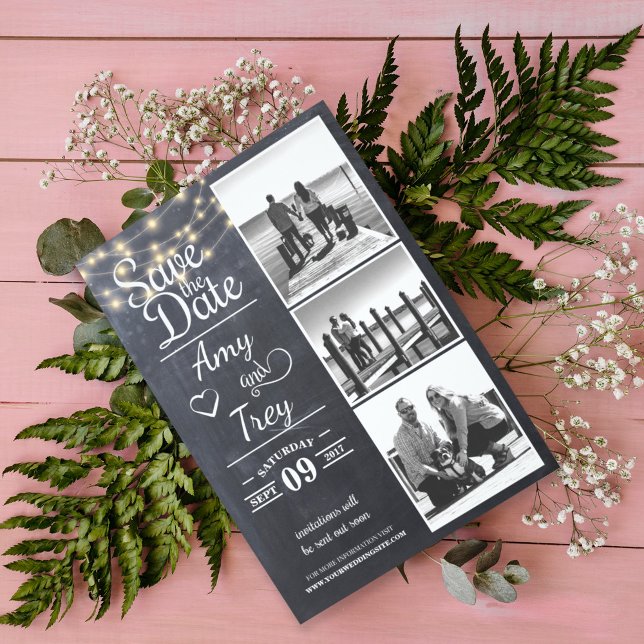 Chalkboard String Light Foto | Save the Date Karte (Von Creator hochgeladen)