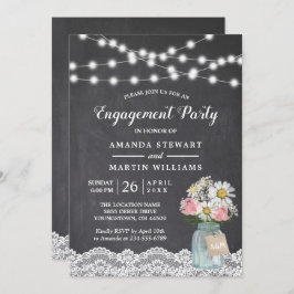 Chalkboard String Lights Floral Engagement Party Einladung
