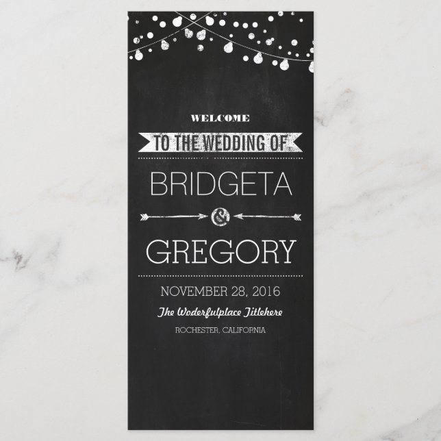 Chalkboard String Lights Hochzeitsprogramme Programm (Vorderseite)