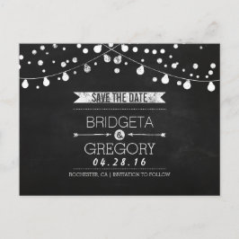 Chalkboard String Lights rustikal Save the Date Ankündigungspostkarte