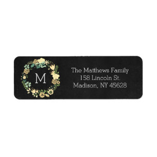 Chalkboard Style Floral Monogram Address Label