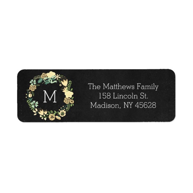 Chalkboard Style Floral Monogram Address Label (Vorne)