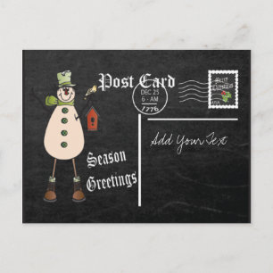 Chalkboard Style Green Snowman Postcard Feiertagspostkarte