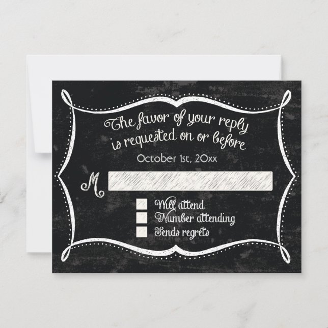 Chalkboard Style Rustikale Swirl Typografische Ein RSVP Karte (Vorderseite)