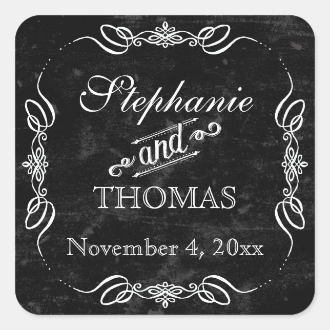 Chalkboard Style Rustikaler Swirt Gefallen Geschen Quadratischer Aufkleber (Vorderseite)