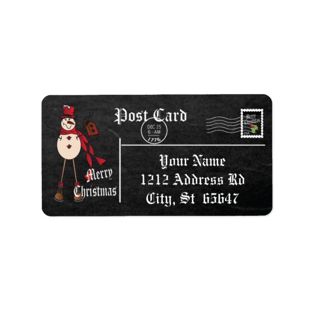 Chalkboard Style Snowan Adressaufkleber (Vorne)