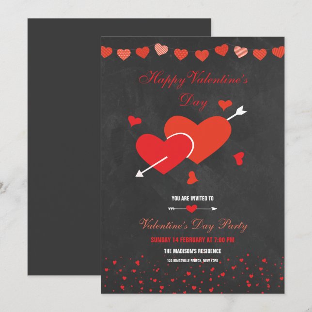 Chalkboard Style Valentines Party Flyer Einladung (Vorne/Hinten)