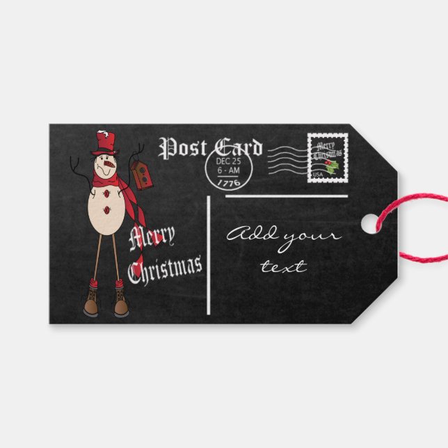 Chalkboard Styled Snowman Postcard Geschenkanhänger (Vorderseite (Horizontal))