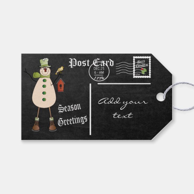 Chalkboard Styled Snowman Postcard | Weihnachten Geschenkanhänger (Vorderseite (Horizontal))
