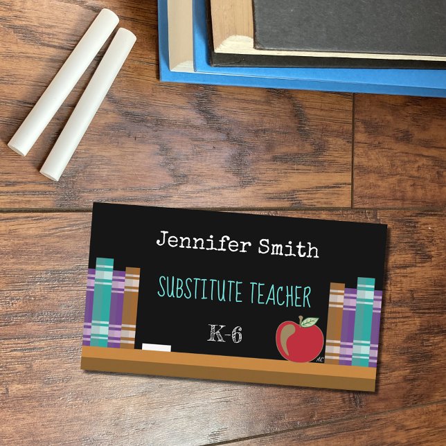 Chalkboard Substitute Teacher Business Cards Visitenkarte (Von Creator hochgeladen)