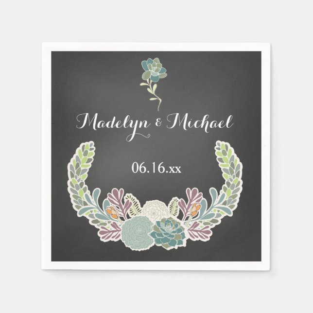 Chalkboard Succulents Hochzeitspapier Napkins Serviette (Vorderseite)