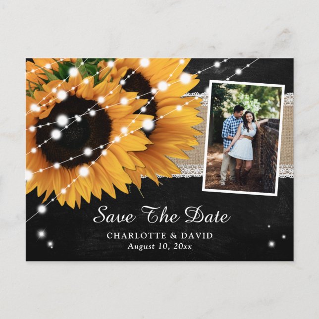 Chalkboard Sunflower Save the Date Foto Postkarten (Vorderseite)