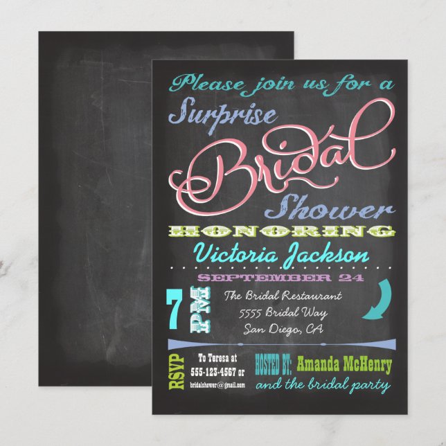 Chalkboard Surprise Bridal Duwer Einladungen (Vorne/Hinten)