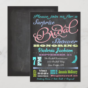 Chalkboard Surprise Bridal Duwer Einladungen