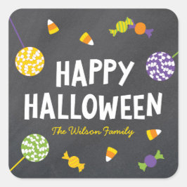 Chalkboard Sweet Candy Leckereien Happy Halloween Quadratischer Aufkleber