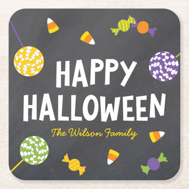 Chalkboard Sweet Candy Leckereien Happy Halloween Rechteckiger Pappuntersetzer (Vorderseite)