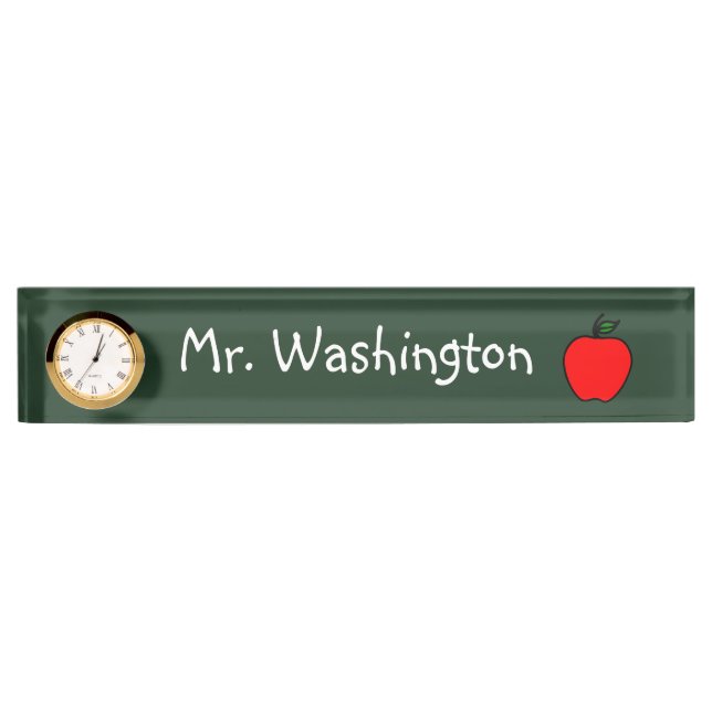 Chalkboard Teacher's Clock Desk Namplate Geschenk Namensplakette (Vorderseite)