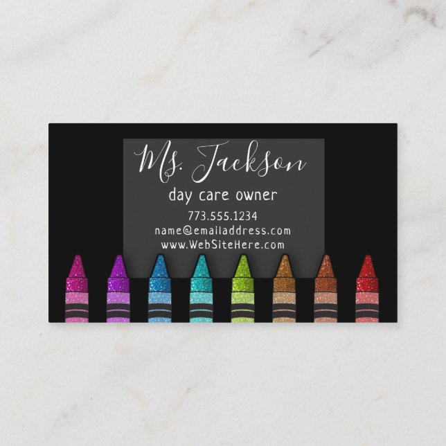 Chalkboard Teacher's Name Rainbow Glitzer Crayons Visitenkarte (Rückseite)