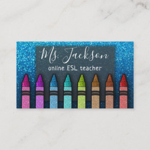 Chalkboard Teacher's Name Rainbow Glitzer Crayons Visitenkarte
